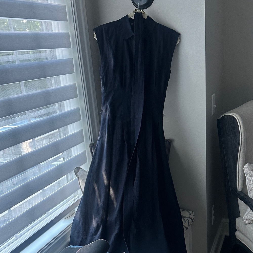 Veronica Beard Navy Sleeveless Midi Shirtdress